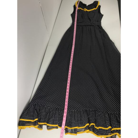 Vintage Miss Elliette VTG Maxi Dress Polka Dot Ruffle Peter Pan Collar Bow 60s - Picture 12 of 13